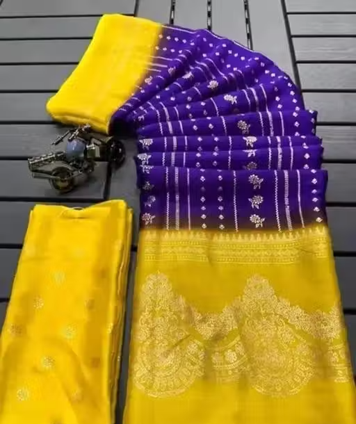 NavSarjan Silk printed saree with pallu blouse and lace