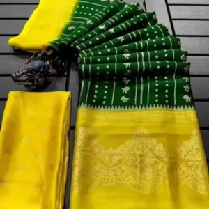 NavSarjan Silk printed saree with pallu blouse and lace