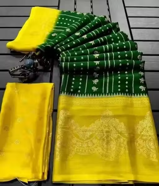 NavSarjan Silk printed saree with pallu blouse and lace
