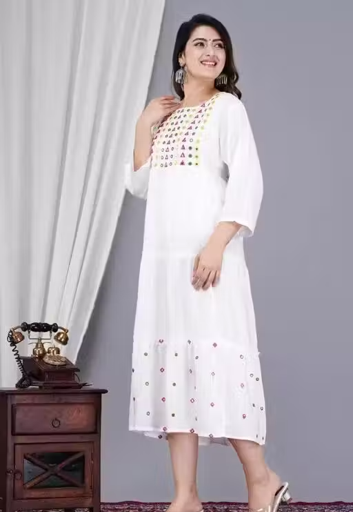 Women Embroidered Rayon Anarkali Kurta - Image 3