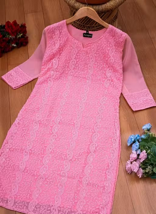 Kurti (pink kurti)/Chikankari Sequince Work Kurti For Women and Girls - Image 3