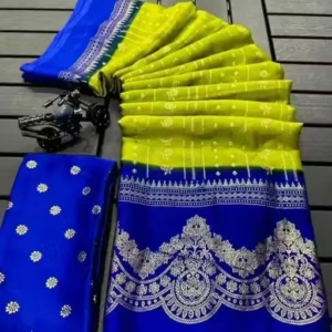 NavSarjan Silk printed saree with pallu blouse and lace