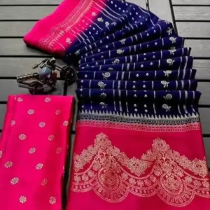 NavSarjan Silk printed saree with pallu blouse and lace