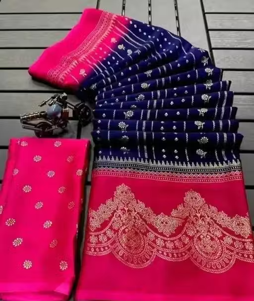 NavSarjan Silk printed saree with pallu blouse and lace