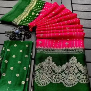 NavSarjan Silk printed saree with pallu blouse and lace