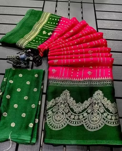 NavSarjan Silk printed saree with pallu blouse and lace