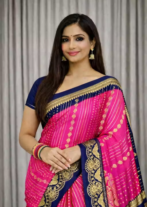 NavSarjan Silk printed saree with pallu blouse and lace - Image 2
