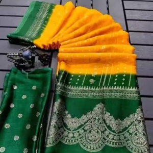 NavSarjan Silk printed saree with pallu blouse and lace