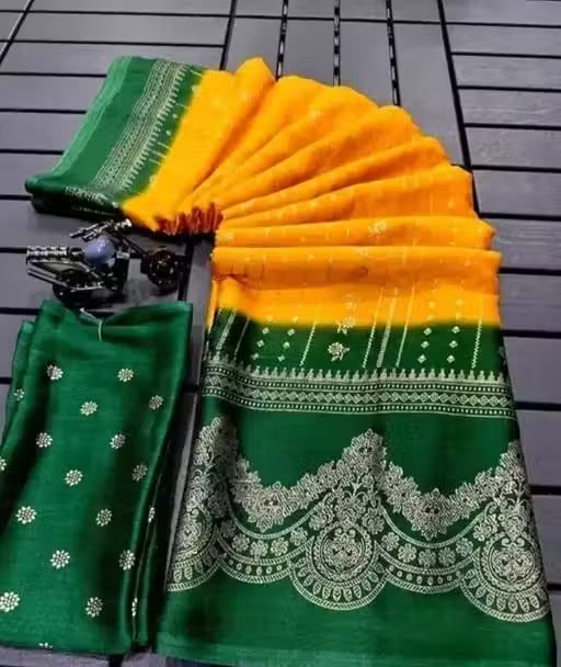 NavSarjan Silk printed saree with pallu blouse and lace