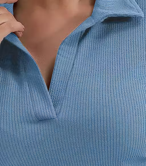 Casual Ribbed Collar V-Neck Maroon Top for Women - Image 3