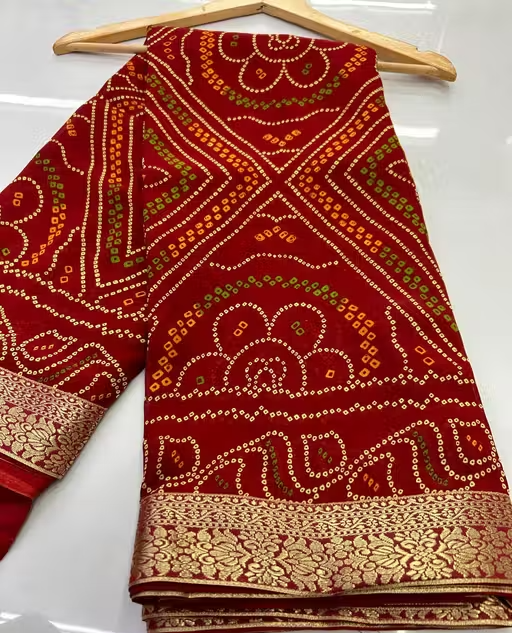 BANDHANI SAREE, GEORGETTE SAREE, CHUNRI SAREE, BANDHEJ SAREE, NEW SAREE, SAREE UNDER 300, SAREE UNDER 350, SAREE UNDER 400, TRENDING SAREE - Image 2