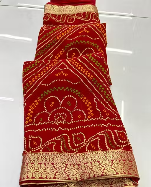 BANDHANI SAREE, GEORGETTE SAREE, CHUNRI SAREE, BANDHEJ SAREE, NEW SAREE, SAREE UNDER 300, SAREE UNDER 350, SAREE UNDER 400, TRENDING SAREE - Image 3