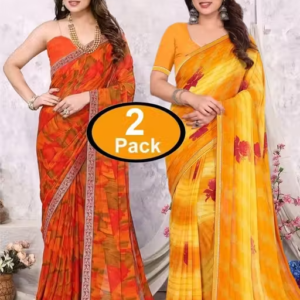 Pack of-2 Best Daily Wear Georgette Printed Sari With Full Saree Lace Border With Running Unstitched Blouse Piece Fancy Women's Designer Saree Most Trending Sari Bollywood Saree Georgette Ki Sadi Daily Use Sadi Nai Design Of Sadi Fancy Saree Naye Design Of Saree Poonam Saree New Arrival Latest Sari