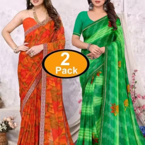 Pack of-2 Best Daily Wear Georgette Printed Sari With Full Saree Lace Border With Running Unstitched Blouse Piece Fancy Women's Designer Saree Most Trending Sari Bollywood Saree Georgette Ki Sadi Daily Use Sadi Nai Design Of Sadi Fancy Saree Naye Design Of Saree Poonam Saree New Arrival Latest Sari