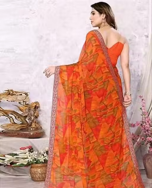 Pack of-2 Best Daily Wear Georgette Printed Sari With Full Saree Lace Border With Running Unstitched Blouse Piece Fancy Women's Designer Saree Most Trending Sari Bollywood Saree Georgette Ki Sadi Daily Use Sadi Nai Design Of Sadi Fancy Saree Naye Design Of Saree Poonam Saree New Arrival Latest Sari - Image 3