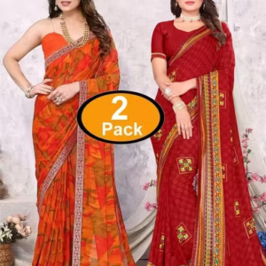 Pack of-2 Best Daily Wear Georgette Printed Sari With Full Saree Lace Border With Running Unstitched Blouse Piece Fancy Women's Designer Saree Most Trending Sari Bollywood Saree Georgette Ki Sadi Daily Use Sadi Nai Design Of Sadi Fancy Saree Naye Design Of Saree Poonam Saree New Arrival Latest Sari
