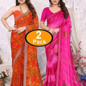 Pack of-2 Best Daily Wear Georgette Printed Sari With Full Saree Lace Border With Running Unstitched Blouse Piece Fancy Women's Designer Saree Most Trending Sari Bollywood Saree Georgette Ki Sadi Daily Use Sadi Nai Design Of Sadi Fancy Saree Naye Design Of Saree Poonam Saree New Arrival Latest Sari