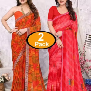 Pack of-2 Best Daily Wear Georgette Printed Sari With Full Saree Lace Border With Running Unstitched Blouse Piece Fancy Women's Designer Saree Most Trending Sari Bollywood Saree Georgette Ki Sadi Daily Use Sadi Nai Design Of Sadi Fancy Saree Naye Design Of Saree Poonam Saree New Arrival Latest Sari