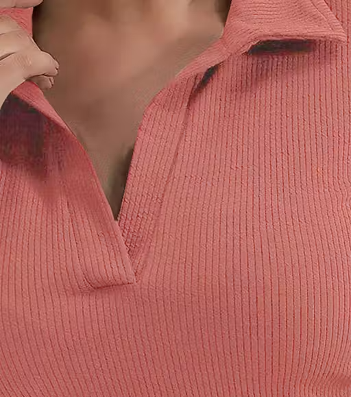 Casual Ribbed Collar V-Neck Maroon Top for Women - Image 3