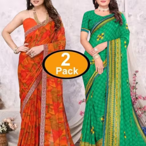 Pack of-2 Best Daily Wear Georgette Printed Sari With Full Saree Lace Border With Running Unstitched Blouse Piece Fancy Women's Designer Saree Most Trending Sari Bollywood Saree Georgette Ki Sadi Daily Use Sadi Nai Design Of Sadi Fancy Saree Naye Design Of Saree Poonam Saree New Arrival Latest Sari
