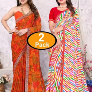 Pack of-2 Best Daily Wear Georgette Printed Sari With Full Saree Lace Border With Running Unstitched Blouse Piece Fancy Women's Designer Saree Most Trending Sari Bollywood Saree Georgette Ki Sadi Daily Use Sadi Nai Design Of Sadi Fancy Saree Naye Design Of Saree Poonam Saree New Arrival Latest Sari