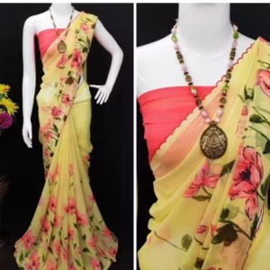 Georgette Multicolor Lace border Saree With Blouse
