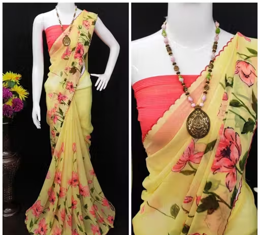 Georgette Multicolor Lace border Saree With Blouse