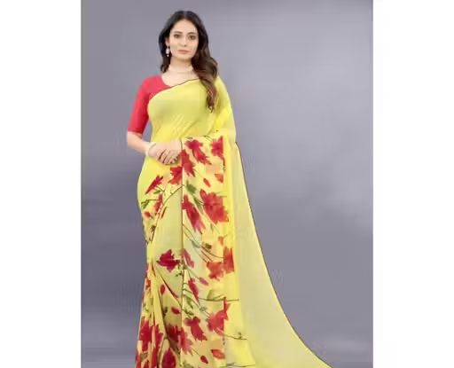 Georgette Multicolor Lace border Saree With Blouse - Image 2