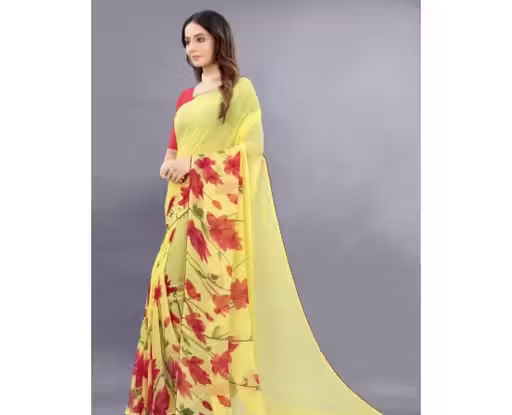 Georgette Multicolor Lace border Saree With Blouse - Image 3
