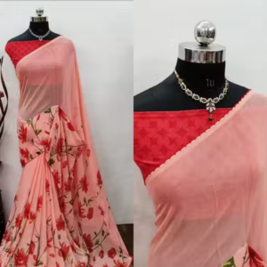 Georgette Pink Saree With Blouse