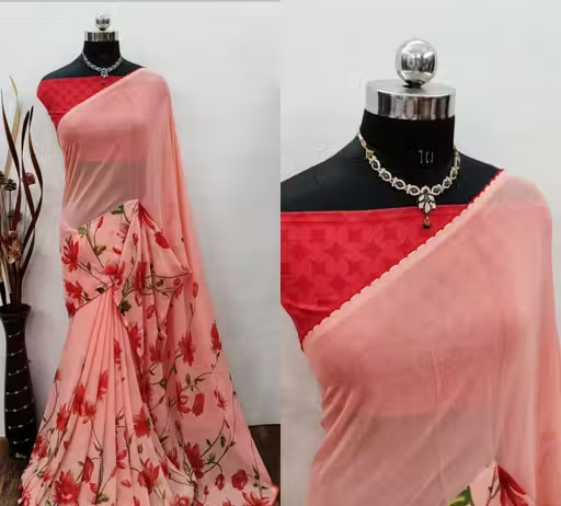 Georgette Pink Saree With Blouse