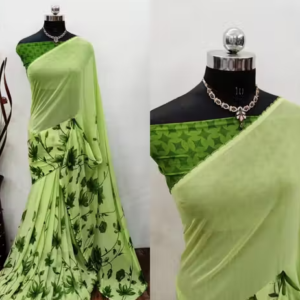 Georgette Mint Green Saree With Blouse