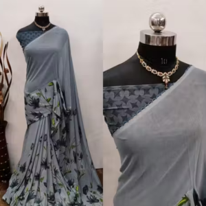 Georgette Grey Saree With Blouse