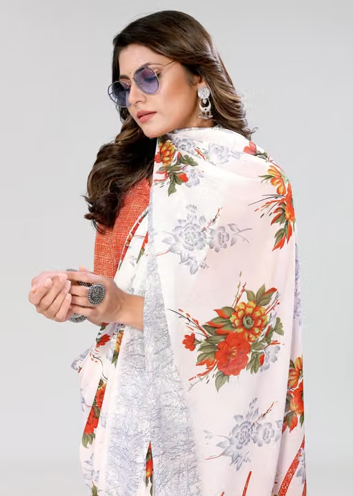 Women's Trendy Floral Printed Georgette Saree with Blouse Material