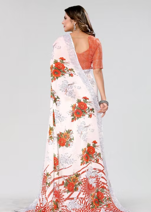 Women's Trendy Floral Printed Georgette Saree with Blouse Material - Image 2