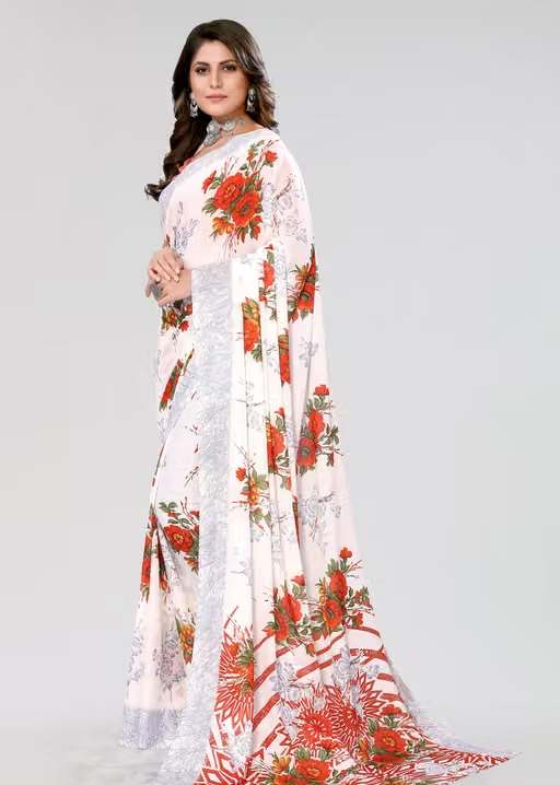 Women's Trendy Floral Printed Georgette Saree with Blouse Material - Image 3