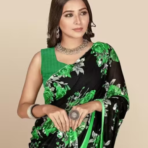 Women's Trendy Floral Printed Georgette Saree with Blouse Material
