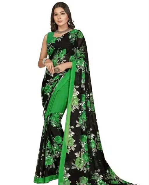 Women's Trendy Floral Printed Georgette Saree with Blouse Material - Image 4