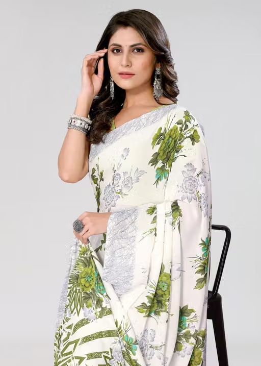 Women's Trendy Floral Printed Georgette Saree with Blouse Material