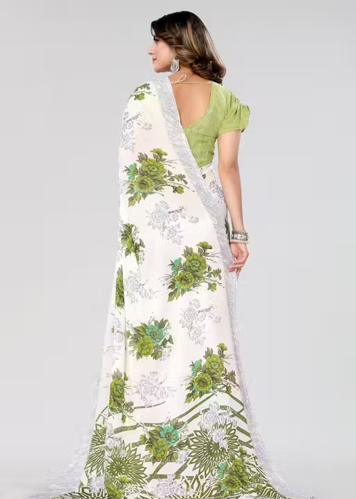 Women's Trendy Floral Printed Georgette Saree with Blouse Material - Image 2