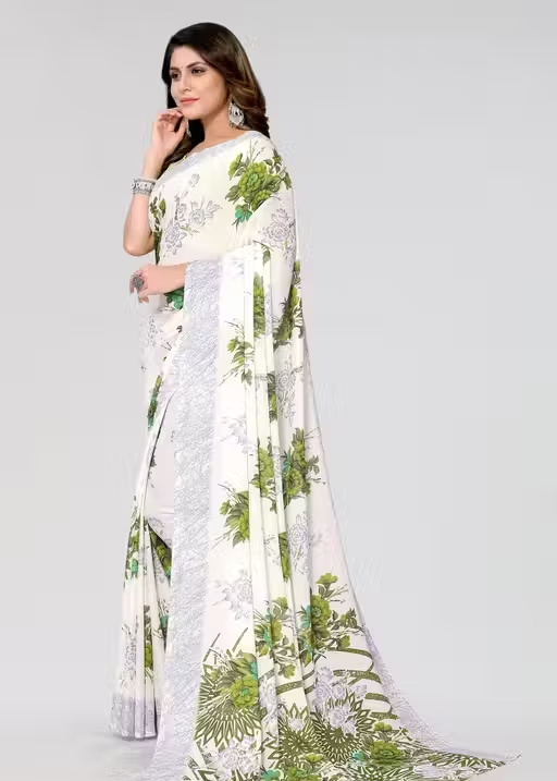 Women's Trendy Floral Printed Georgette Saree with Blouse Material - Image 3