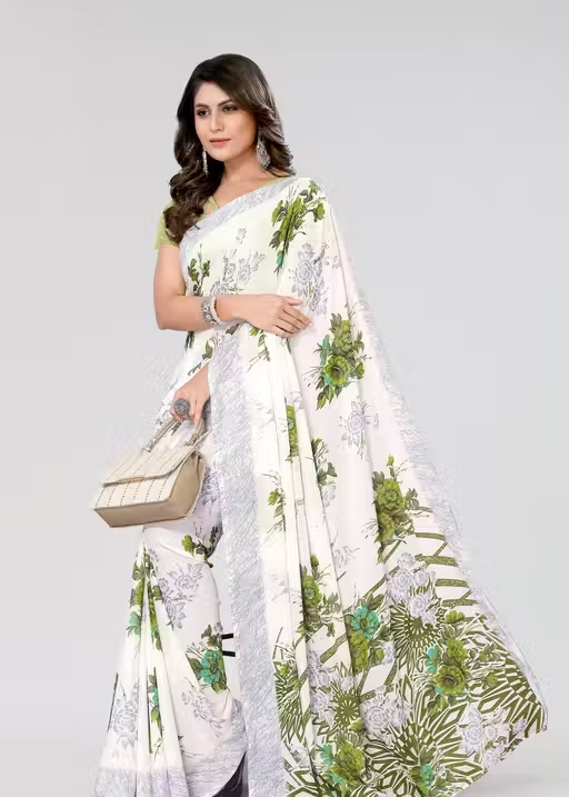 Women's Trendy Floral Printed Georgette Saree with Blouse Material - Image 4