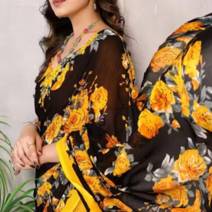 Women's Trendy Floral Printed Georgette Saree with Blouse Material