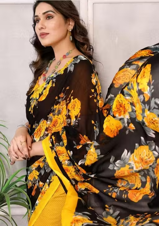 Women's Trendy Floral Printed Georgette Saree with Blouse Material