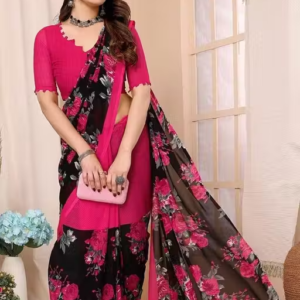 Women's Trendy Floral Printed Georgette Saree with Blouse Material