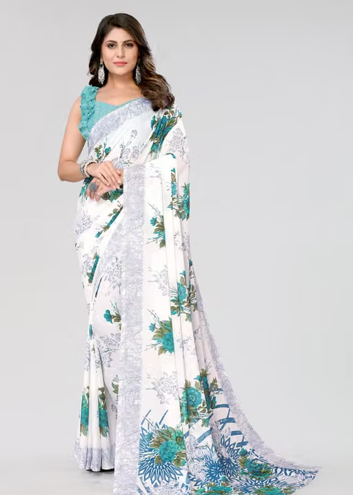 Women's Trendy Floral Printed Georgette Saree with Blouse Material - Image 2