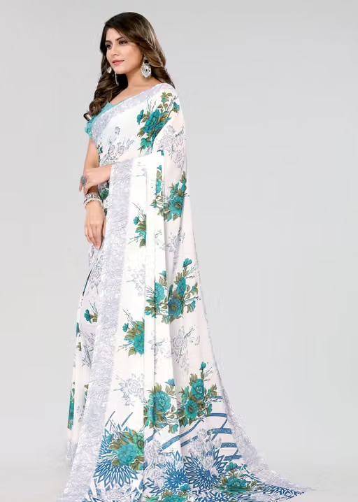 Women's Trendy Floral Printed Georgette Saree with Blouse Material - Image 3