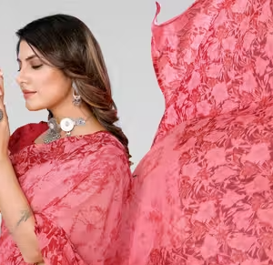 Women's Trendy Floral Printed Georgette Saree with Blouse Material
