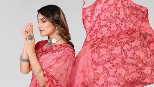 Women's Trendy Floral Printed Georgette Saree with Blouse Material