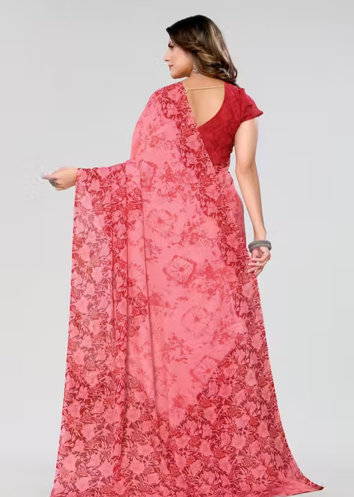 Women's Trendy Floral Printed Georgette Saree with Blouse Material - Image 2
